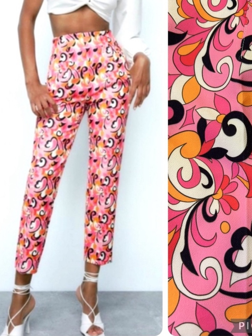 Zara Women Paisley Cropped Pants High waisted Pleated Size XS
Pink Black Orange